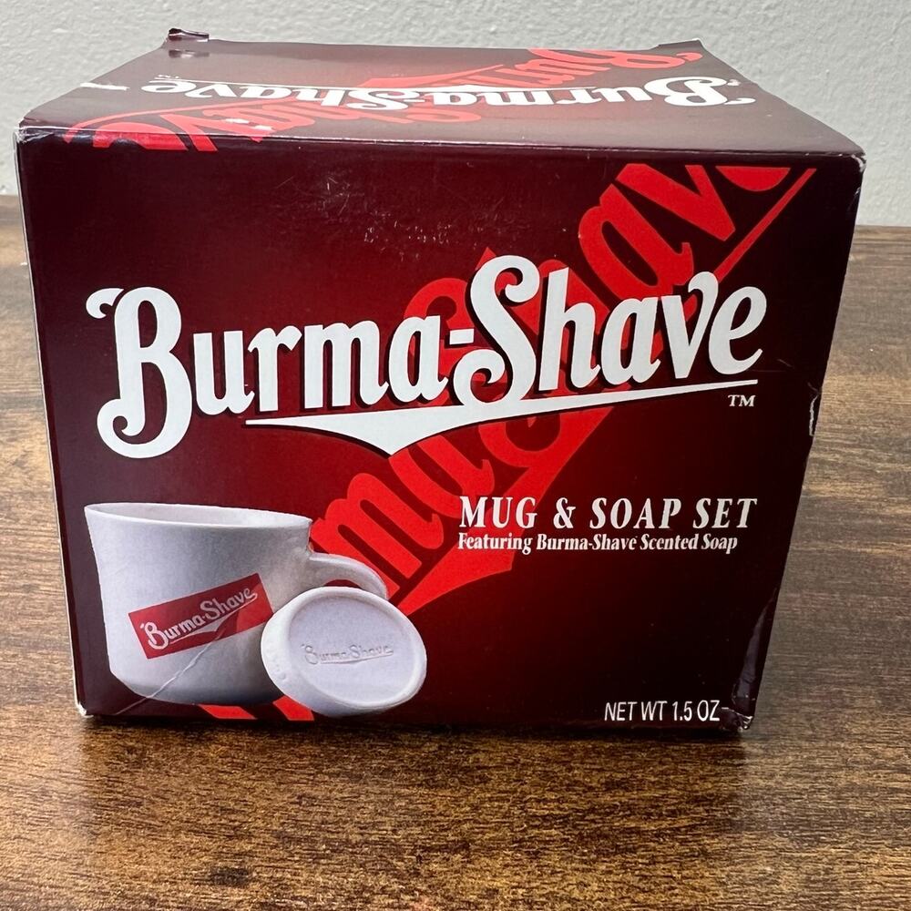 Vtg Burma Shave Mug & Soap Set Kit Retro Ceramic Cup Grooming Skincare Self Care